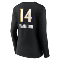 Kyle Hamilton Baltimore Ravens Women's Team Wordmark Player Name & Number Long Sleeve V-Neck T-Shirt - Black T-shirts