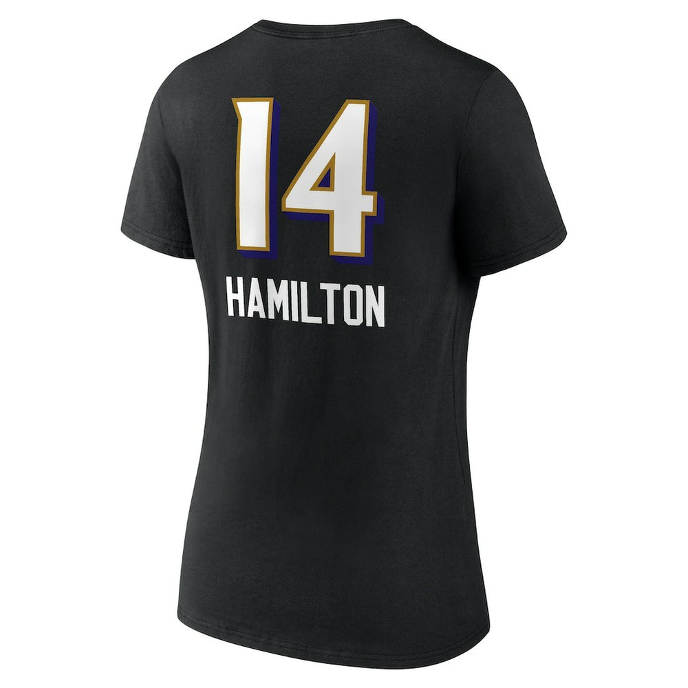 Kyle Hamilton Baltimore Ravens Women's Team Wordmark Player Name & Number V-Neck T-Shirt - Black T-shirts