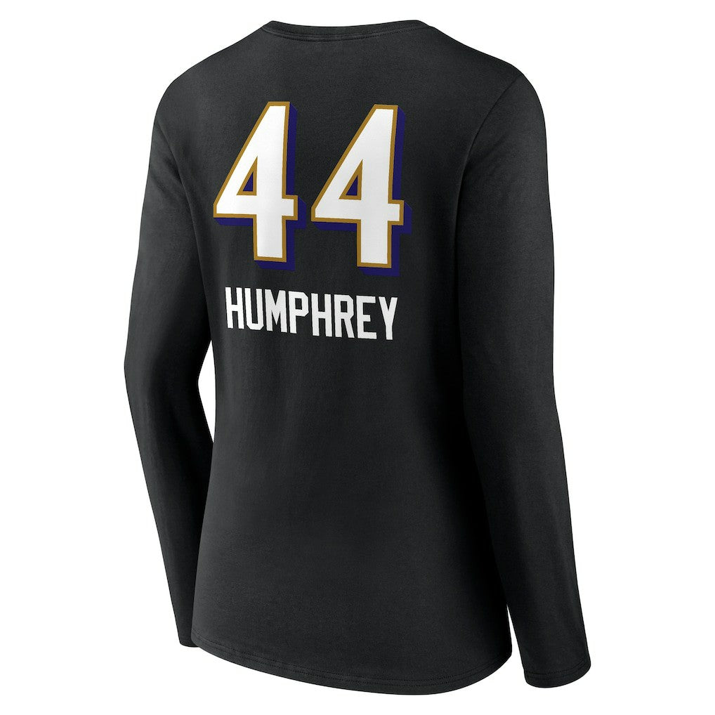 Marlon Humphrey Baltimore Ravens Women's Team Wordmark Player Name & Number Long Sleeve V-Neck T-Shirt - Black T-shirts