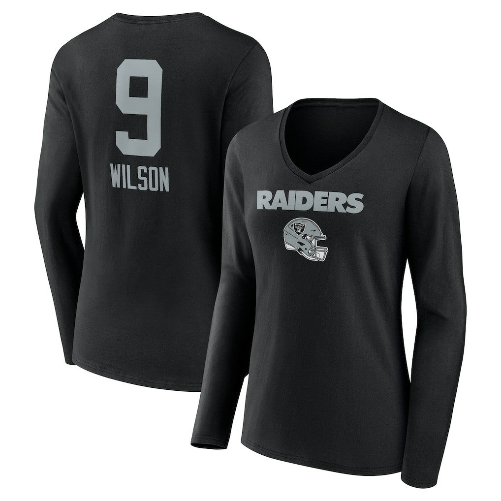 Tyree Wilson Las Vegas Raiders Women's Team Wordmark Player Name & Number Long Sleeve V-Neck T-Shirt - Black T-shirts