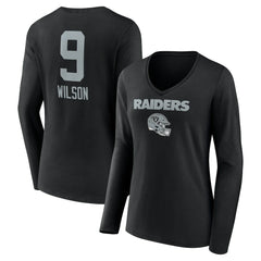 Tyree Wilson Las Vegas Raiders Women's Team Wordmark Player Name & Number Long Sleeve V-Neck T-Shirt - Black T-shirts