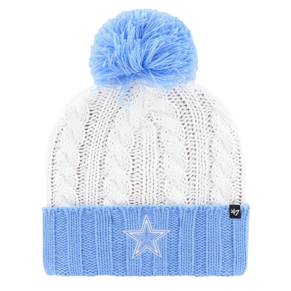 Dallas Cowboys '47 Women's Luminance Cuffed Knit Hat with Pom - White/Light Blue Hats