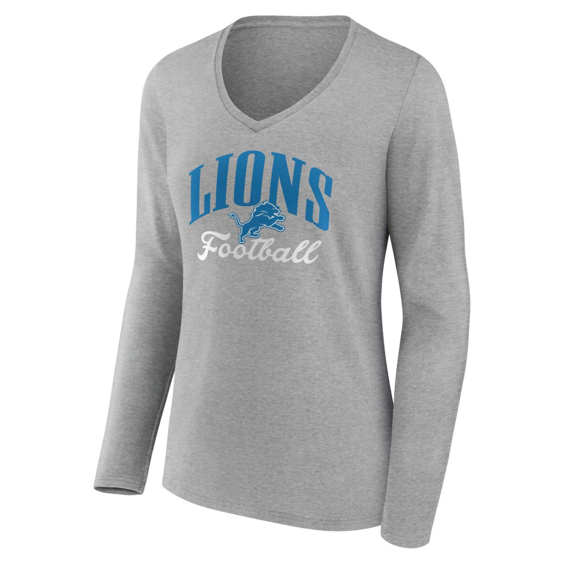 Detroit Lions Women's Victory Script V-Neck Long Sleeve T-Shirt - Gray T-shirts