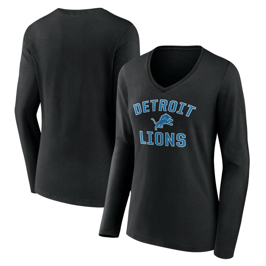 Detroit Lions Women's Victory Arch V-Neck Long Sleeve T-Shirt - Black T-shirts