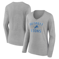 Detroit Lions Women's Victory Arch V-Neck Long Sleeve T-Shirt - Gray T-shirts