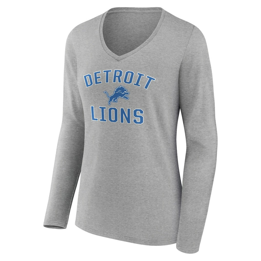 Detroit Lions Women's Victory Arch V-Neck Long Sleeve T-Shirt - Gray T-shirts