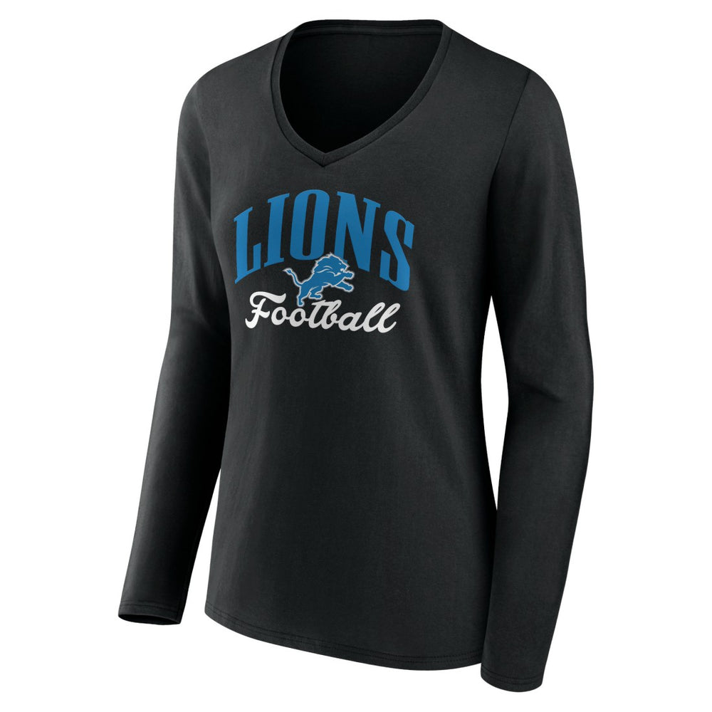 Detroit Lions Women's Victory Script V-Neck Long Sleeve T-Shirt - Black T-shirts