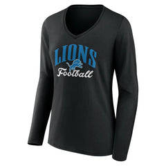 Detroit Lions Women's Victory Script V-Neck Long Sleeve T-Shirt - Black T-shirts