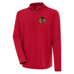 Chicago Blackhawks Antigua Tidy Quarter-Zip Pullover Hoodie - Heather Red | US 200939404