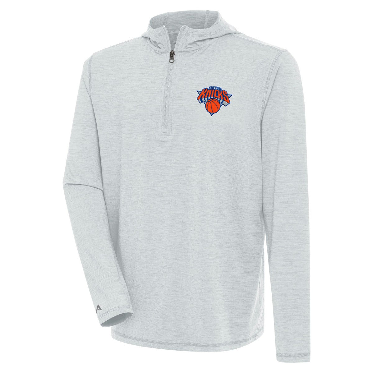 New York Knicks Antigua Tidy Quarter-Zip Lightweight Pullover Top Heather Gray