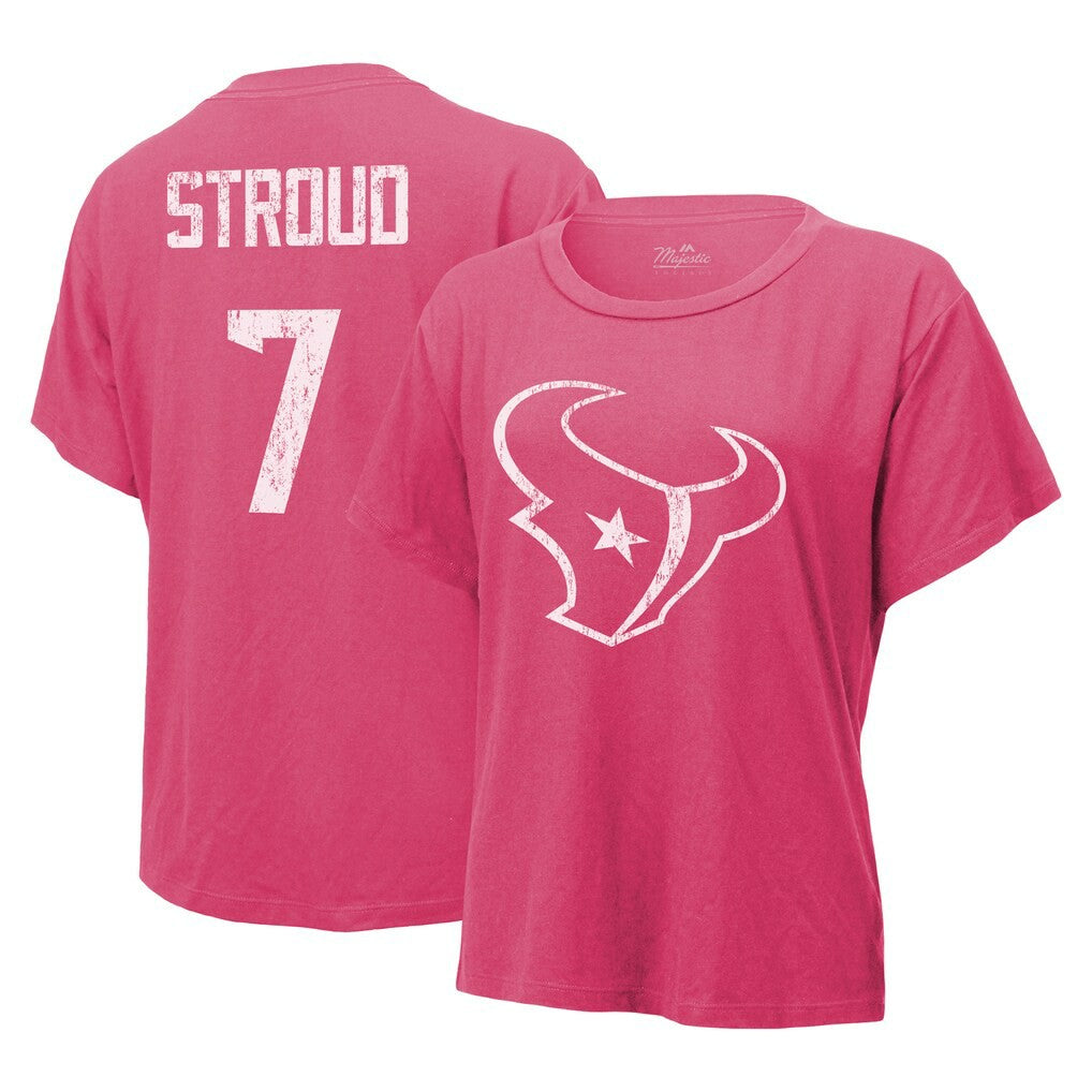 C.J. Stroud Houston Texans Majestic Threads Women's Name & Number T-Shirt - Pink T-shirts