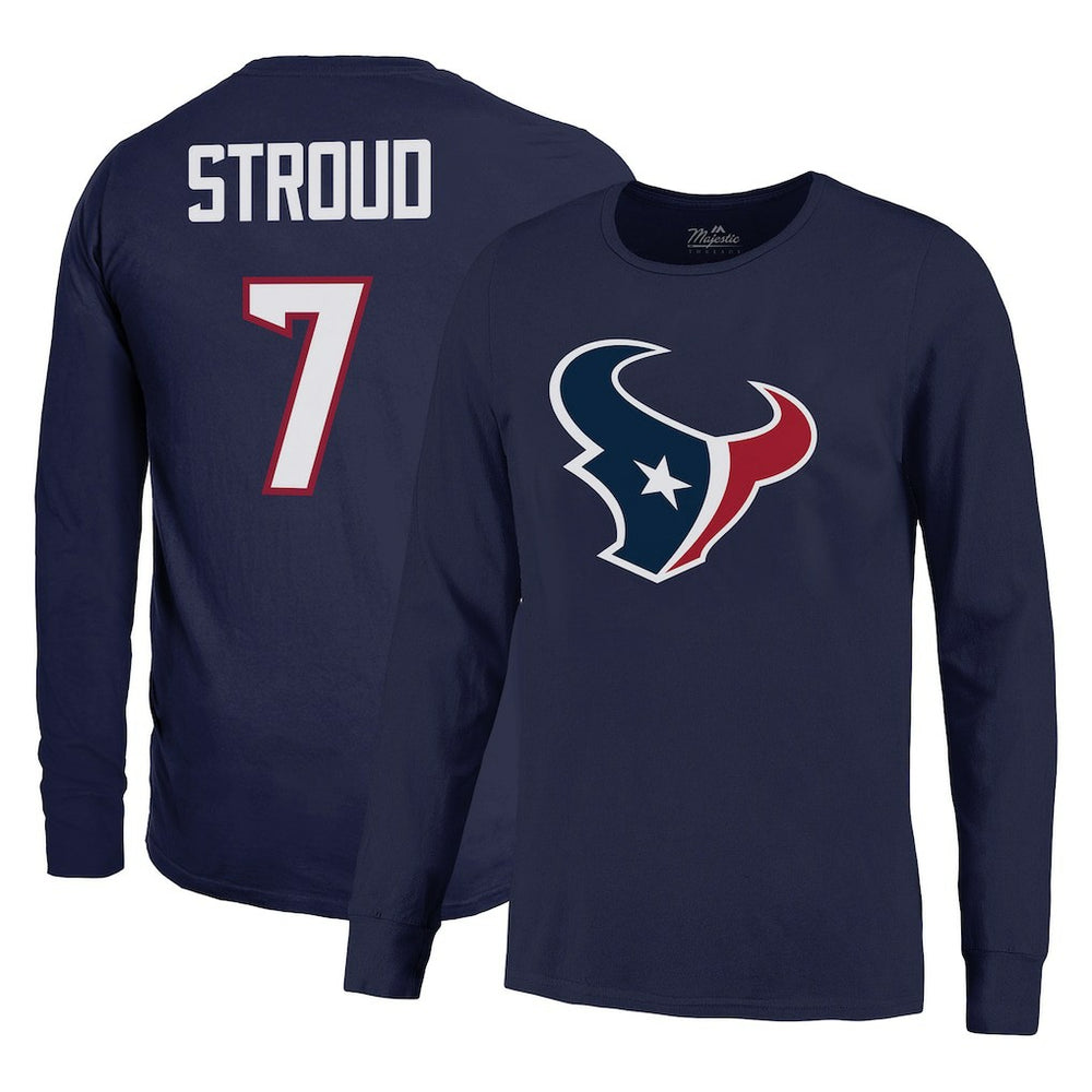 C.J. Stroud Houston Texans Majestic Threads Name & Number Long Sleeve T-Shirt - Navy