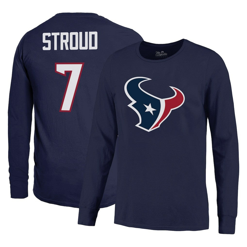 C.J. Stroud Houston Texans Majestic Threads Name & Number Long Sleeve T-Shirt - Navy