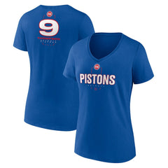 Ausar Thompson Detroit Pistons Women's Behind The Back Name & Number V-Neck T-Shirt Blue