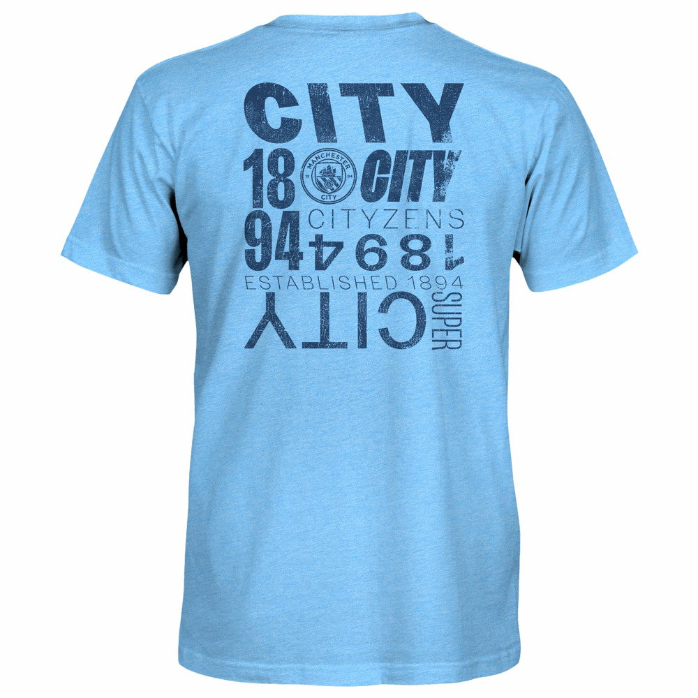 Manchester City 1863FC Front Back Text Twisted Tri-Blend Slub T-Shirt Sky Blue