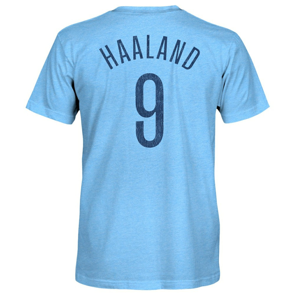 Erling Haaland Manchester City 1863FC Player Name & Number Twisted Tri-Blend Slub T-Shirt Sky Blue