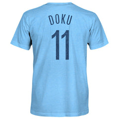 Jeremy Doku Manchester City 1863FC Player Name & Number Twisted Tri-Blend Slub T-Shirt Sky Blue