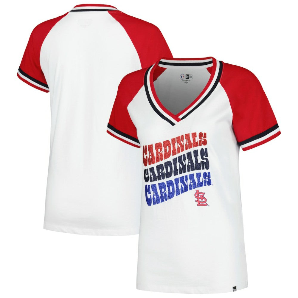 St. Louis Cardinals New Era Women's Jersey Double Binding Raglan V-Neck T-Shirt - White Jerseys