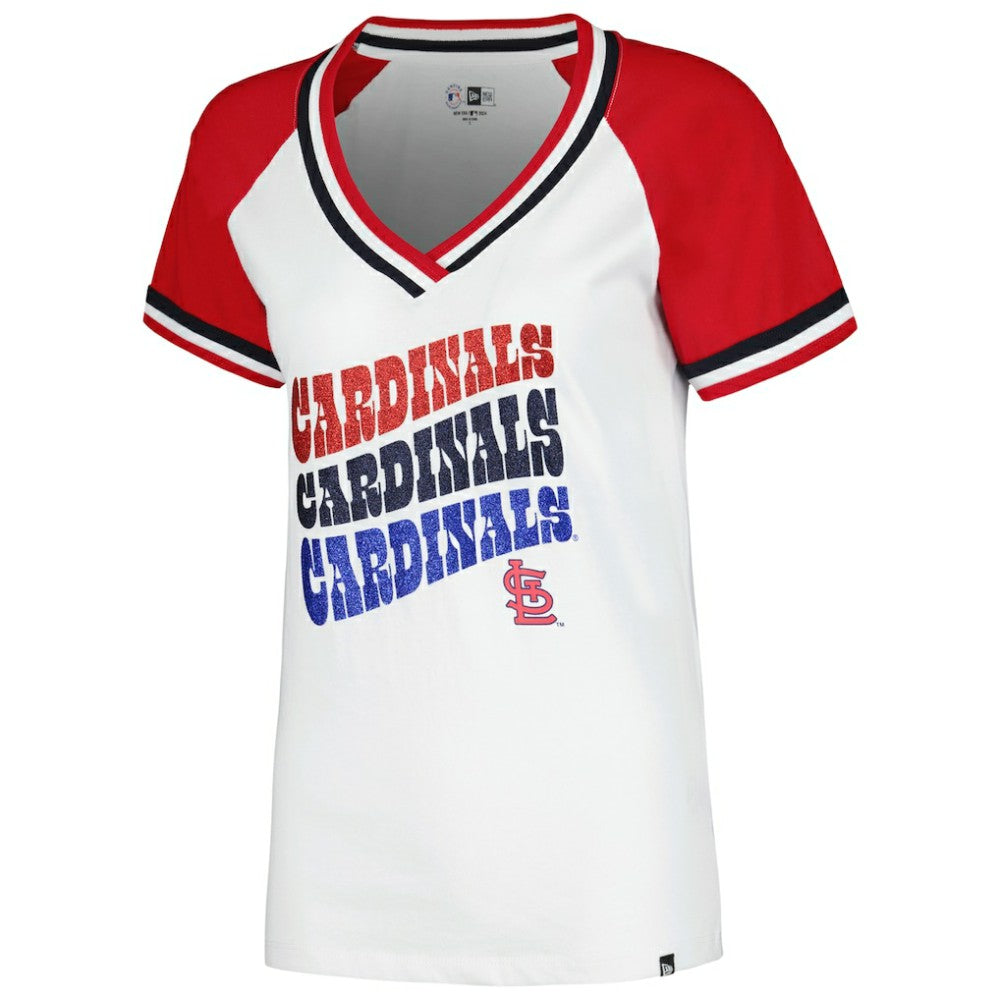 St. Louis Cardinals New Era Women's Jersey Double Binding Raglan V-Neck T-Shirt - White Jerseys