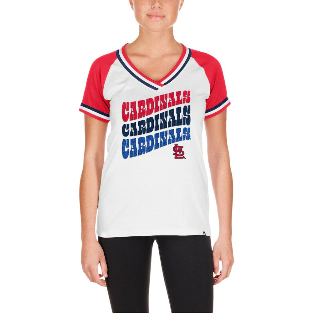 St. Louis Cardinals New Era Women's Jersey Double Binding Raglan V-Neck T-Shirt - White Jerseys