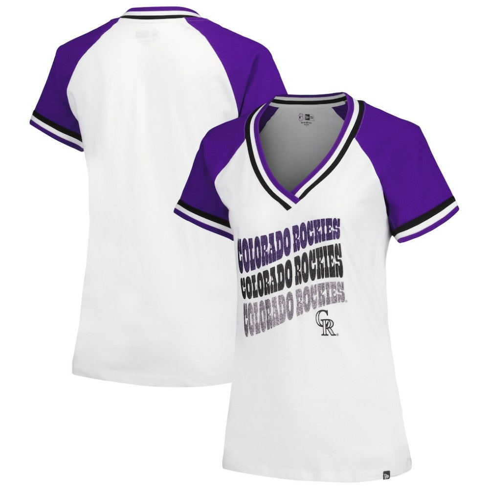 Colorado Rockies New Era Women's Jersey Double Binding Raglan V-Neck T-Shirt - White Jerseys