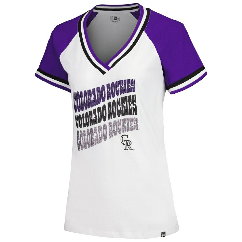 Colorado Rockies New Era Women's Jersey Double Binding Raglan V-Neck T-Shirt - White Jerseys