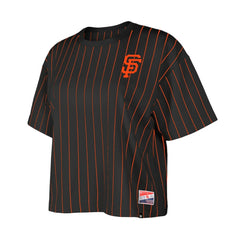 San Francisco Giants New Era Women's Boxy Pinstripe T-Shirt - Black T-shirts