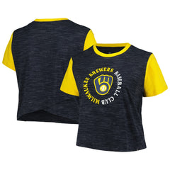 Milwaukee Brewers New Era Women's Plus Size Crossover Back Cropped T-Shirt - Navy T-shirts