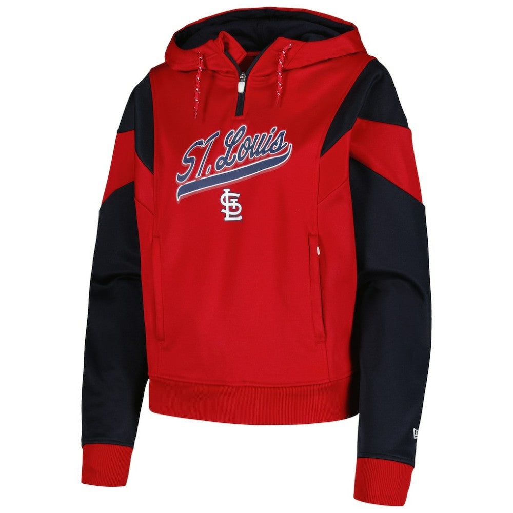 St. Louis Cardinals New Era Women's Color Block Fleece Quarter-Zip Hoodie - Red Hoodies