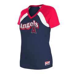 Los Angeles Angels New Era Women's Heathered Raglan V-Neck T-Shirt - Navy T-shirts