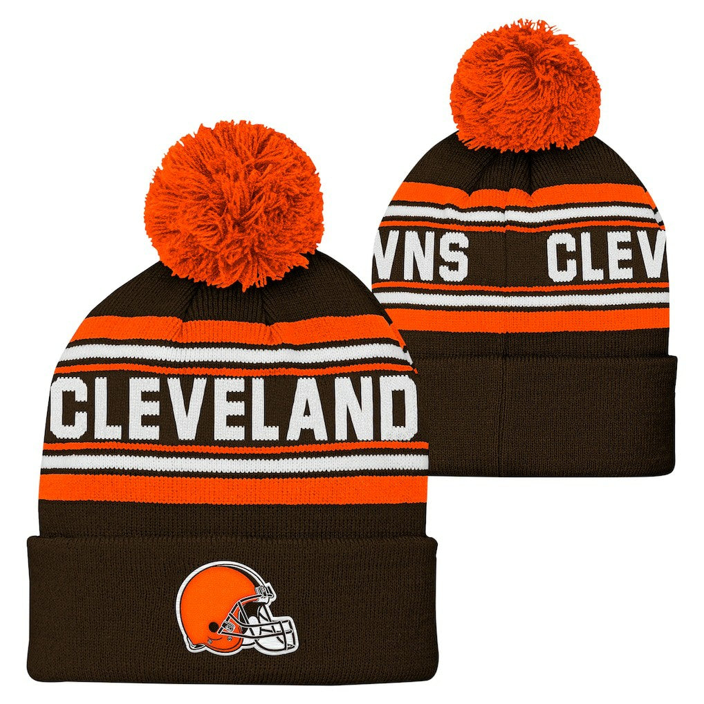 Cleveland Browns Youth Jacquard Cuffed Knit Hat with Pom - Brown Hats