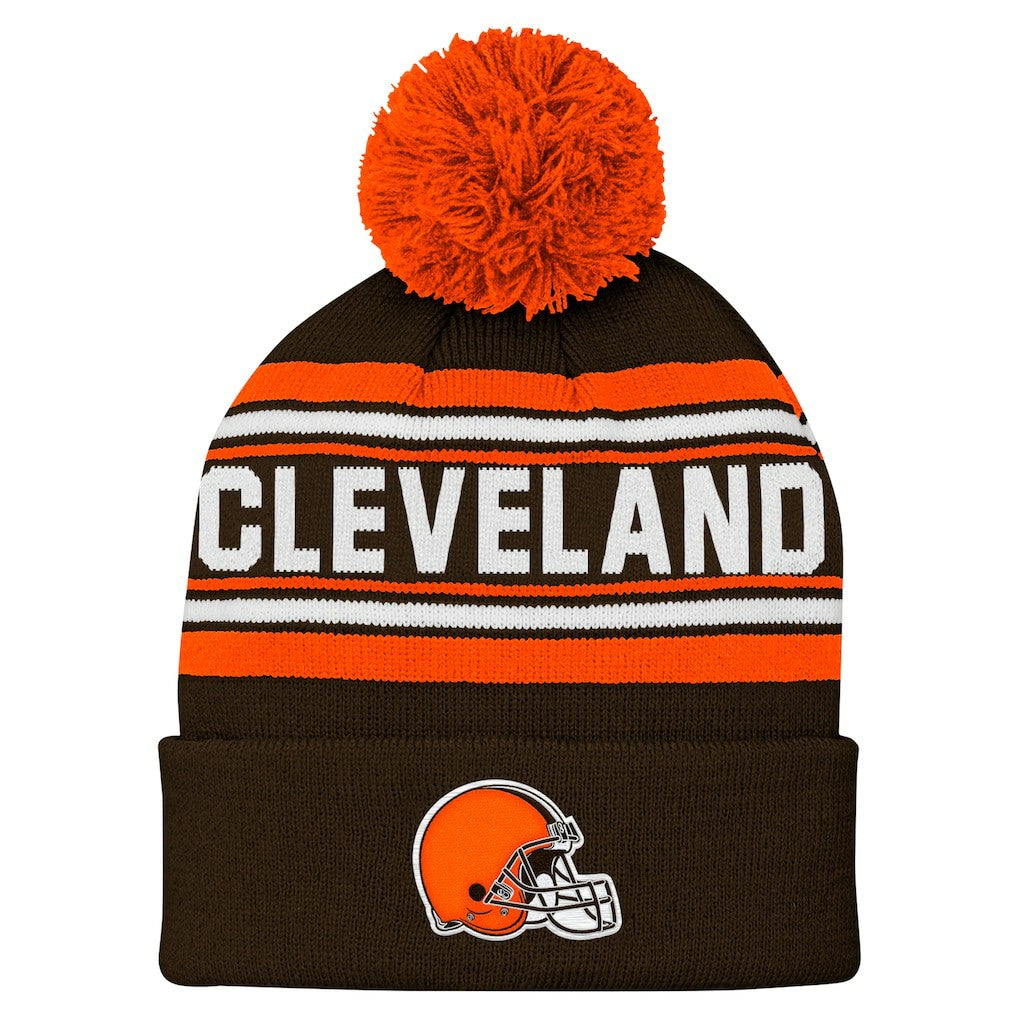 Cleveland Browns Youth Jacquard Cuffed Knit Hat with Pom - Brown Hats