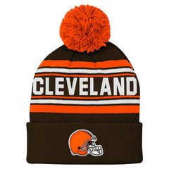 Cleveland Browns Youth Jacquard Cuffed Knit Hat with Pom - Brown Hats