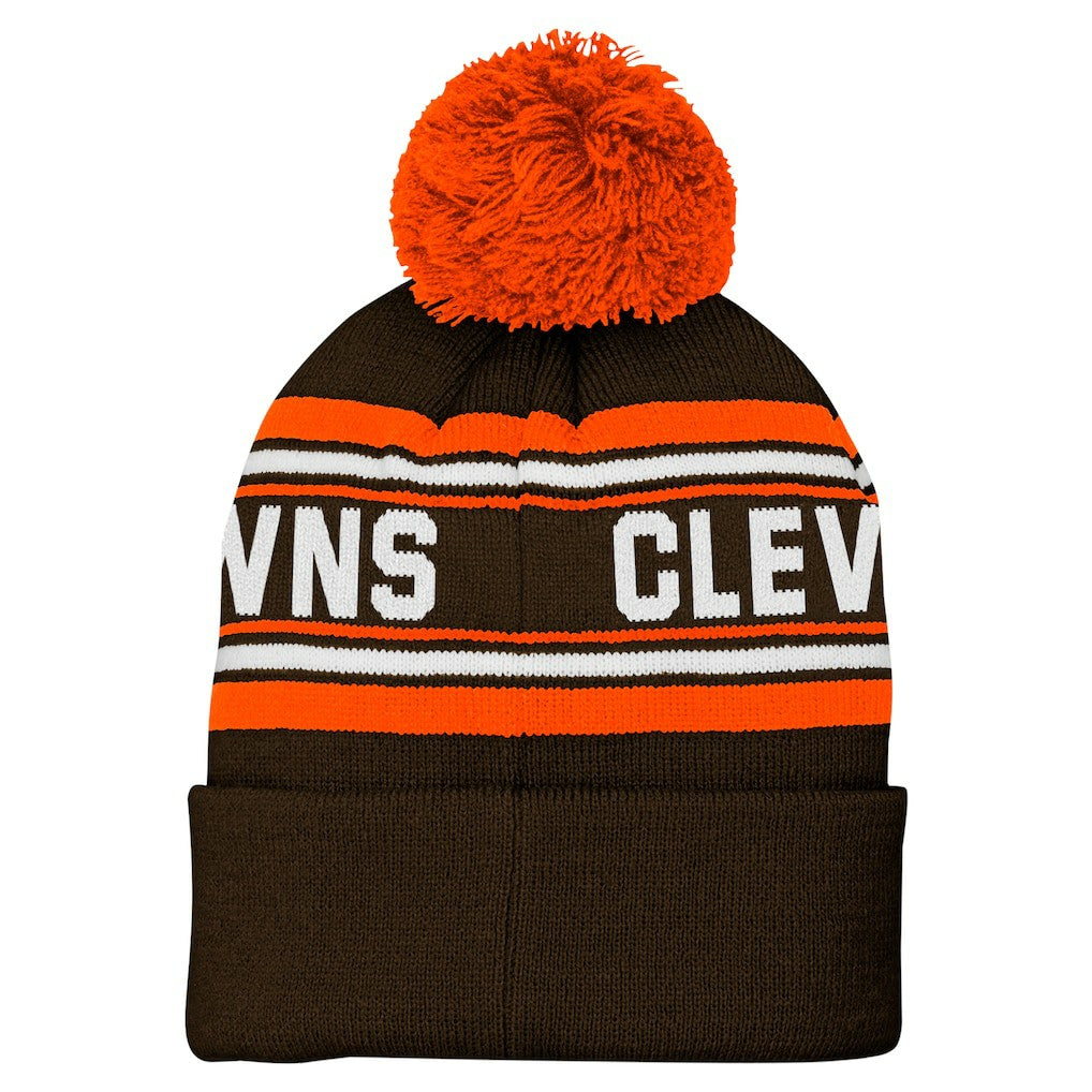 Cleveland Browns Youth Jacquard Cuffed Knit Hat with Pom - Brown Hats