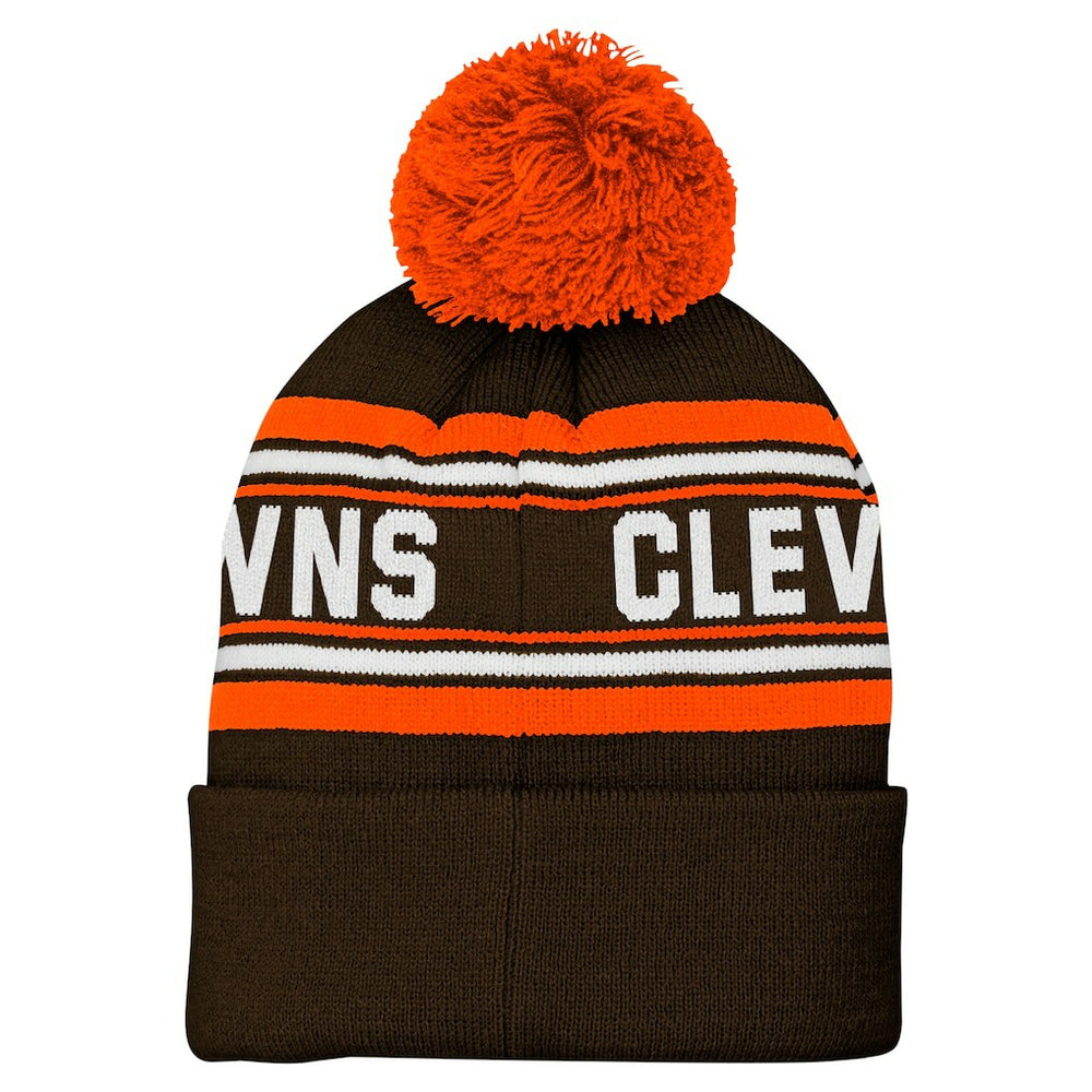 Cleveland Browns Youth Jacquard Cuffed Knit Hat with Pom - Brown Hats