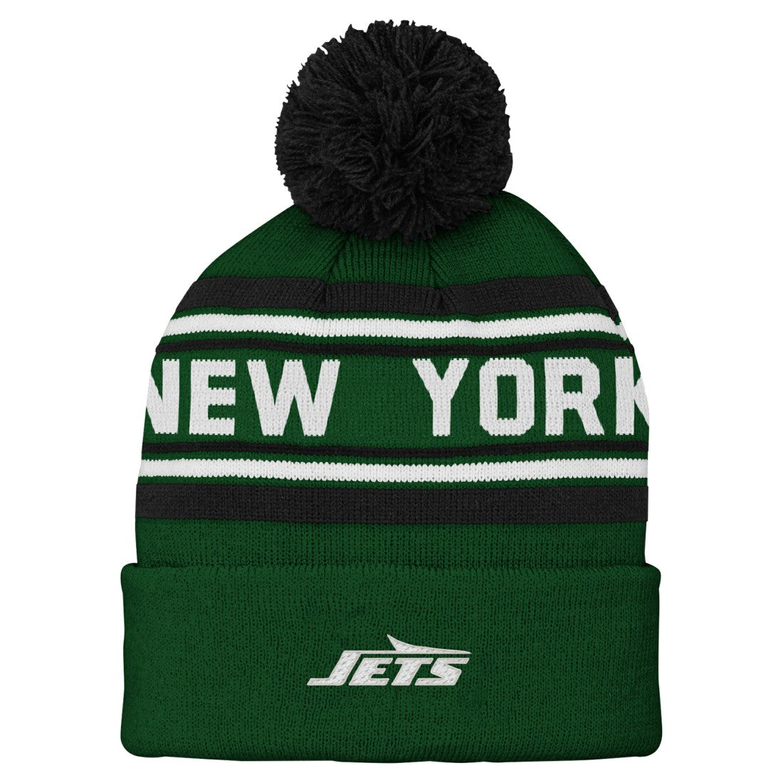 New York Jets Youth Jacquard Cuffed Knit Hat with Pom - Green Hats