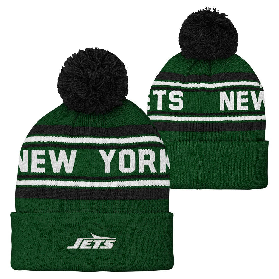 New York Jets Youth Jacquard Cuffed Knit Hat with Pom - Green Hats
