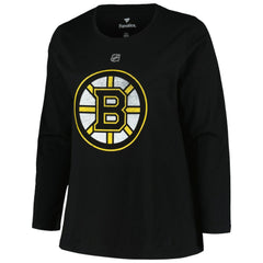 Boston Bruins Profile Women's Plus Size Distressed Printed Name & Number Long Sleeve T-Shirt - Black | US 200960822