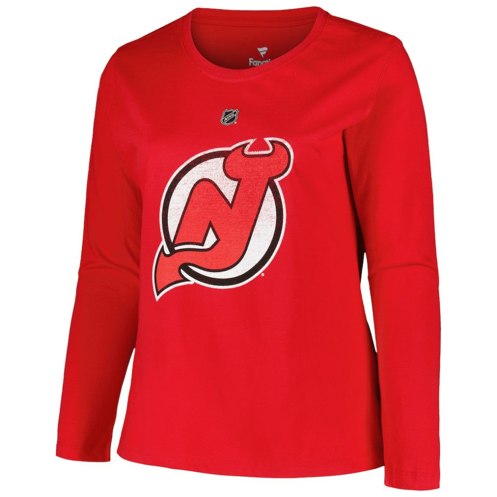 New Jersey Devils Profile Women's Plus Size Distressed Printed Name & Number Long Sleeve T-Shirt - Red | US 200960831