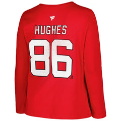 New Jersey Devils Profile Women's Plus Size Distressed Printed Name & Number Long Sleeve T-Shirt - Red | US 200960831