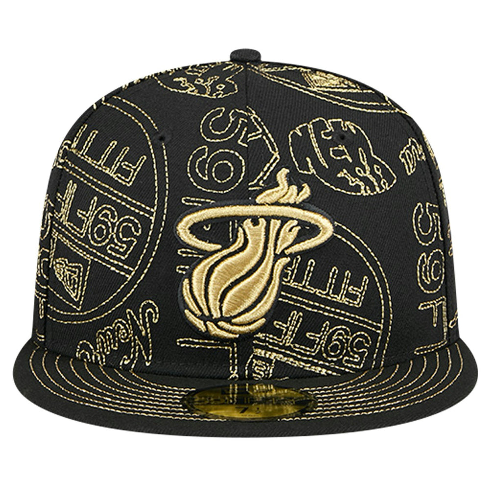 Miami Heat 59FIFTY Day Allover Print Stencil Fitted Hat Black - New Era