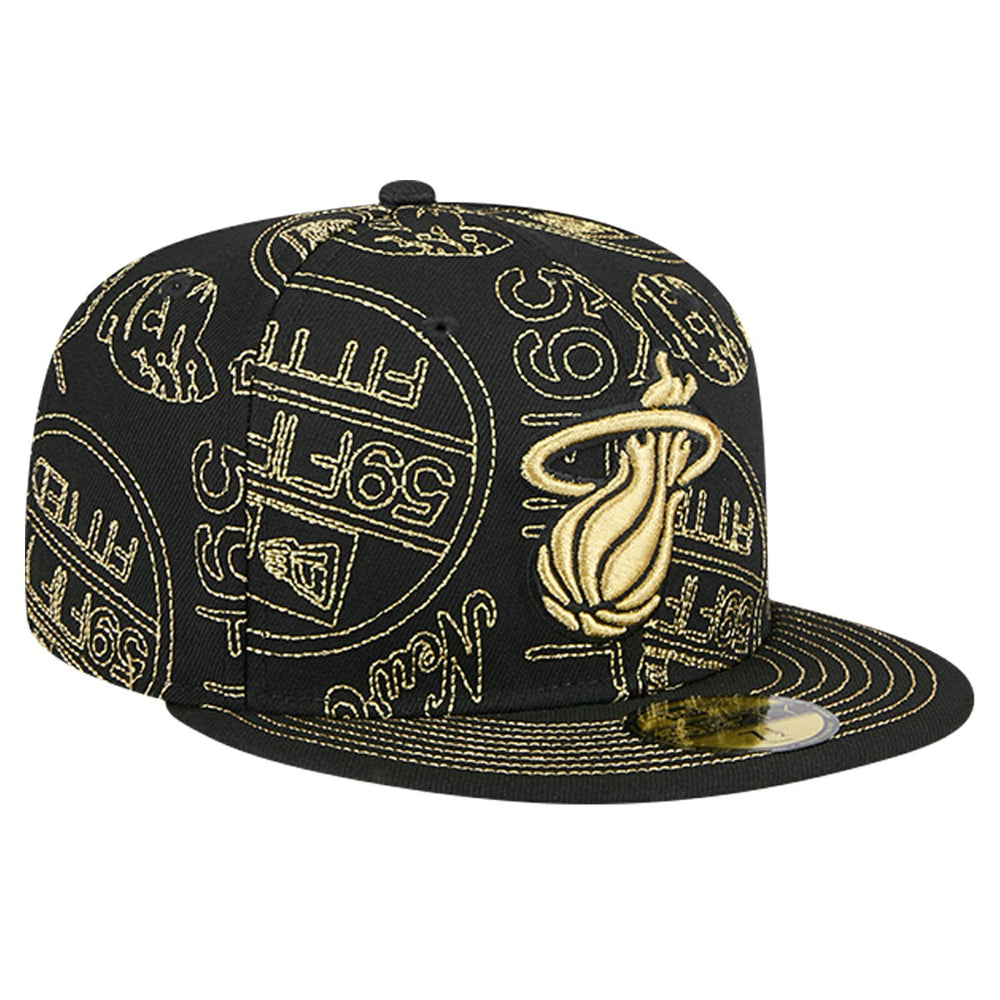 Miami Heat 59FIFTY Day Allover Print Stencil Fitted Hat Black - New Era