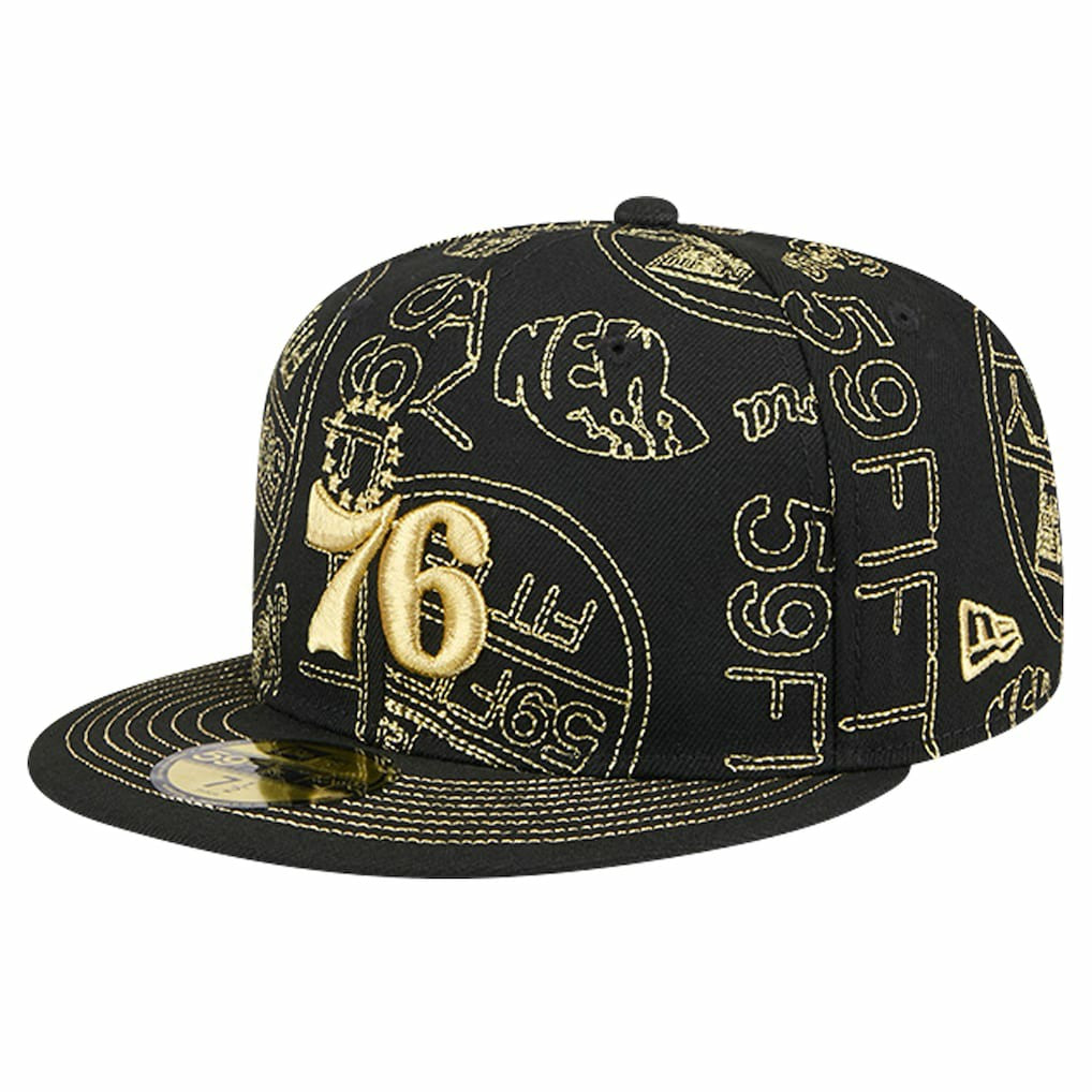 Philadelphia 76ers 59FIFTY Day Allover Print Stencil Fitted Hat Black - New Era