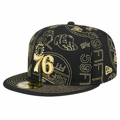 Philadelphia 76ers 59FIFTY Day Allover Print Stencil Fitted Hat Black - New Era