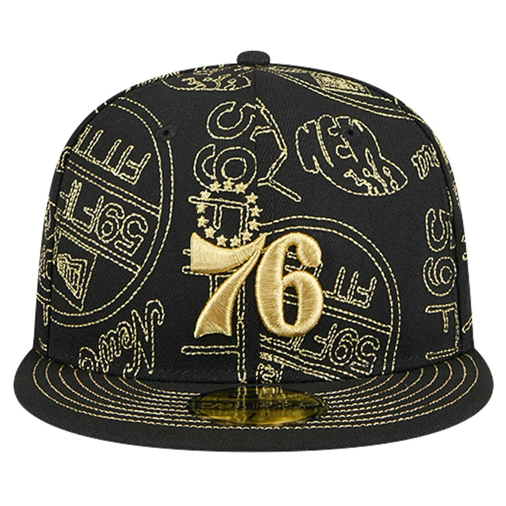 Philadelphia 76ers 59FIFTY Day Allover Print Stencil Fitted Hat Black - New Era