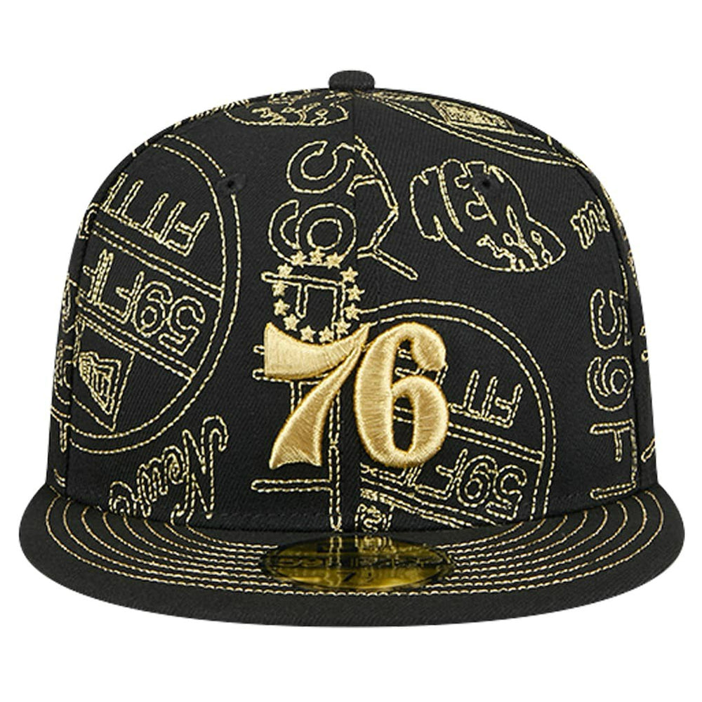 Philadelphia 76ers 59FIFTY Day Allover Print Stencil Fitted Hat Black - New Era