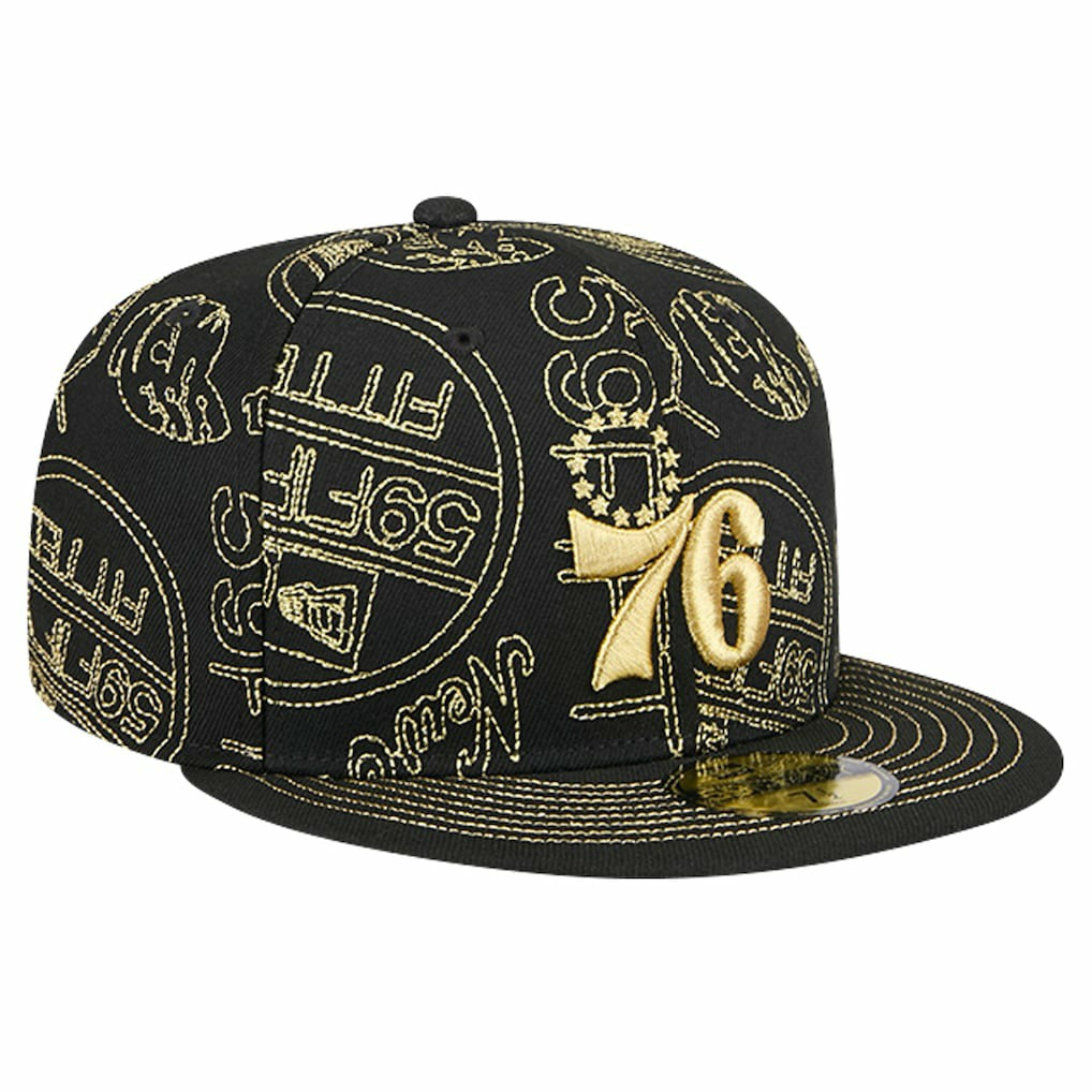 Philadelphia 76ers 59FIFTY Day Allover Print Stencil Fitted Hat Black - New Era