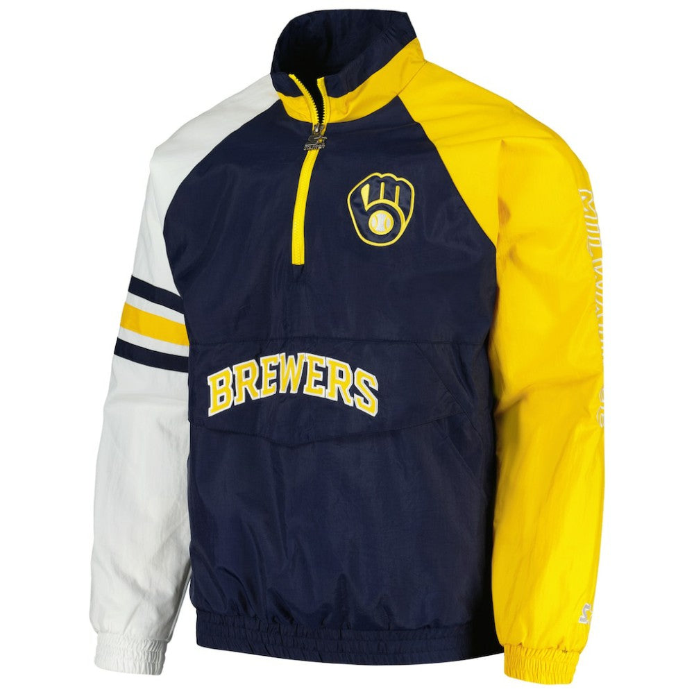 Milwaukee Brewers Starter Elite Raglan Half-Zip Jacket - Navy/Gold Jackets