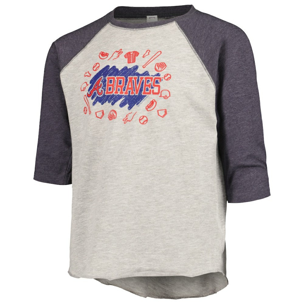 Atlanta Braves Soft as a Grape Youth Raglan 3/4 Sleeve T-Shirt - Heather Gray T-shirts
