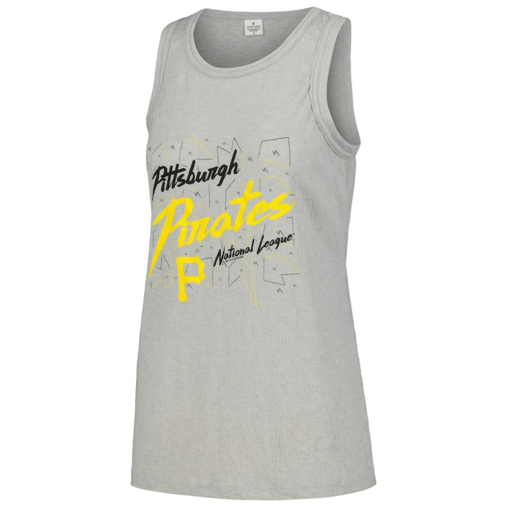 Pittsburgh Pirates Soft as a Grape Women's Gauze High Neck Tank Top - Gray Tanks